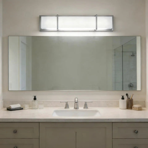 27 Inch Brushed Nickel Vanity Light Fixture, Sleek Modern Over Mirror Bright Cool White 6000K, 28W Dimmable Bathroom Lighting