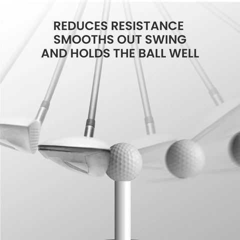 Golf Rubber Tees Set For Practice And Range Training Driving Range Value Pack durable, showing swing demonstration with golf balls.