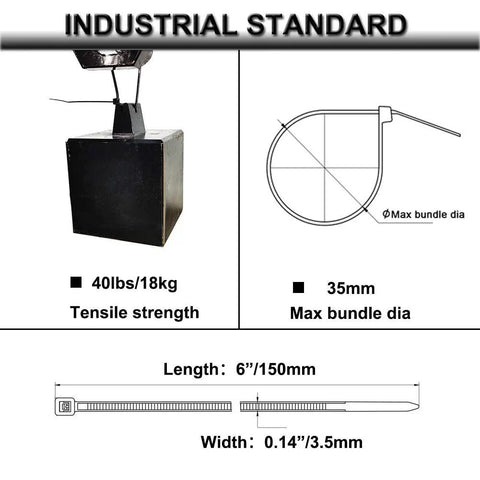 Self Adhesive Wire Clips And Cable Zip Tie Mounts Three Quarter Inch With Six Inch Zip Ties Black Outdoor UV Protected diagram