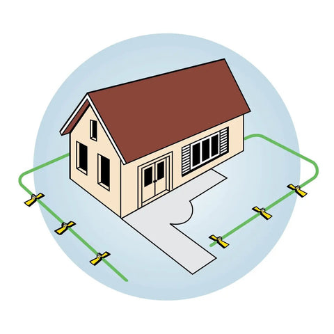 Illustration showing Port A Rain Portable Sprinkler System For Lawn And Garden Easy Setup Custom Layout For Odd Shaped Areas.