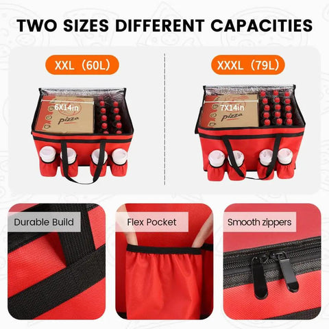 Insulated Food Delivery Bag With Four Cup Holders XXXL Large Commercial Grade Cooler Bag Keeps Food Hot Or Cold Heavy Duty