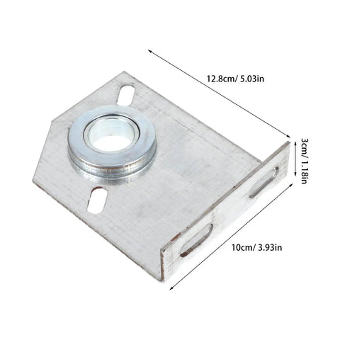 Heavy Duty Two Pack Garage Door Torsion Spring Center Bearing Bracket showing silver steel material, dimensions 12.8cm x 10cm.