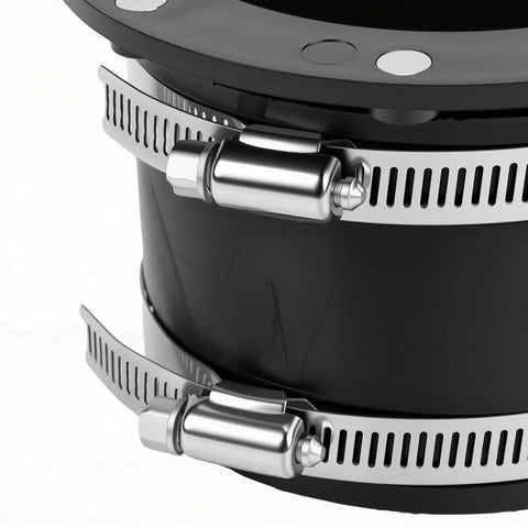 Close-up of Xiuganpo 4 Inch Magnetic Dust Connector With Cuff For Shop Vac System, showcasing stainless steel clamps for secure fitting.