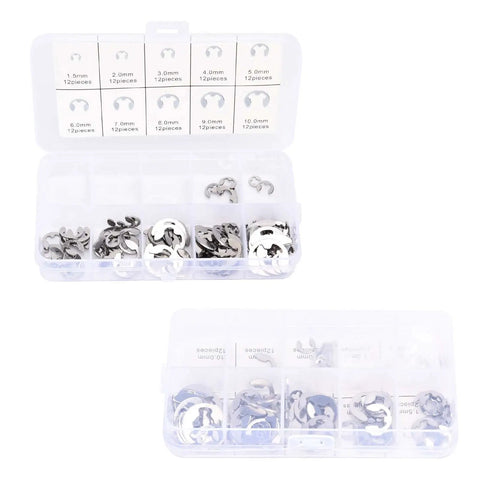 Heavy Duty Stainless Steel Snap Ring Set Kit 120 Pieces With 10 Sizes M1.5 To M10 in plastic organizer