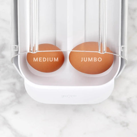 Rolling Egg Holder Organizer For Fridge, BPA-Free Stackable Dispenser With Removable Tray, Holds 12-14 Eggs, See-Through Top View