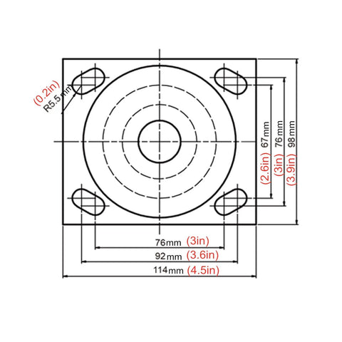 Diagram of Heavy Duty Swivel Casters With Premium Polyurethane Treads Built Tough For Heavy Loads, dimensions displayed.