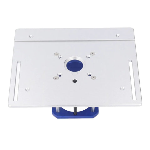 Rock Solid Aluminum Router Table Insert Plate With Zero Clearance Fence Kit For 64Mm Routers, featuring a smooth surface and mounting holes.