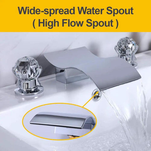 Widespread Bathroom Sink Faucet With Crystal Knob For 3 Hole Waterfall Vanity Faucet 8 Inch Deck Mount Basin Mixer Tap