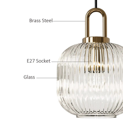 Rad Industrial Vintage Pendant Light With Ribbed Glass Shade And Bronze Finish For Bedside, Dining Table Or Kitchen Island detail view