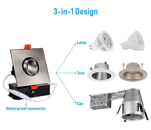 3 Inch Gimbal LED Recessed Light Kit, Dimmable Ten Percent To One Hundred Percent, 7W Equal To 50W Recessed Downlight, product parts