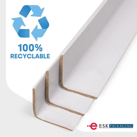 Light Duty Cardboard Edge Protectors For Shipping Pallets 2X2X72 Inches Corner Boards showing recyclable white kraft material.