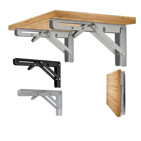 Two Pack Beefy Triangle Folding Angle Brackets Heavy Duty Shelf Supports for Wall Mounted Shelves and Work Tables Black 10 Inch Adjustable