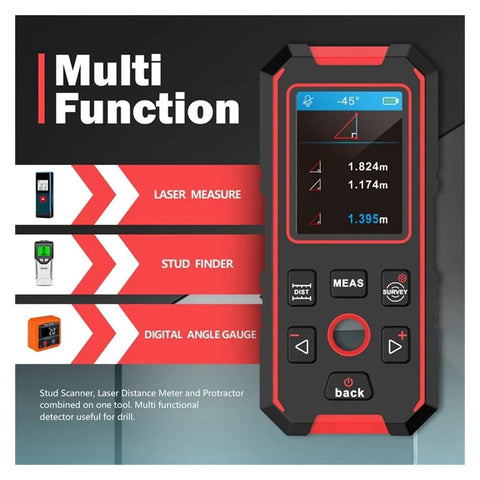 Dead On Wall Scanner And Stud Finder With Built In Laser Distance Measure And Live Wire Detection To Crush Your Diy Renovation Jobs With Zero Sweat Required close-up of digital display and buttons