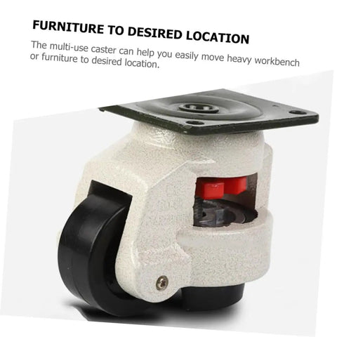 Heavy Duty Leveling Casters 4 Pack With Locking 360 Degree Swivel Wheels For Workbenches And Shop Equipment close-upof caster wheel with locking mechanism