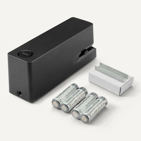 The Real Deal Electric Automatic Stapler For Desk Grind Crushing Through 25 Sheets Without Jamming Dual Power with batteries and staples.