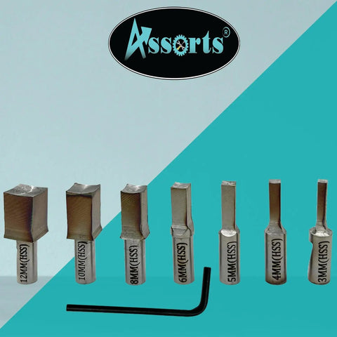 MT3 Rotary Broach Live Center Set For Lathe Machines with seven HSS square broach punches 3mm to 12mm and L-shaped tool