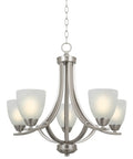 Farmhouse 24 Inch Five Light Chandelier With Clear Glass Shades, Adjustable Chain, Smoked Birch Finish, front view