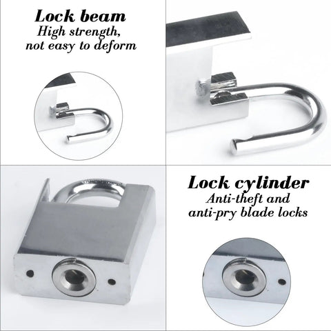 Two 40 Inch Stainless Steel Security Chain Locks With Anti Cut Padlock And Four Keys For Bicycle Motorcycle Scooter Doors Fences And Garage Heavy Duty Anti Theft Protection featuring close-up of lock beam and cylinder
