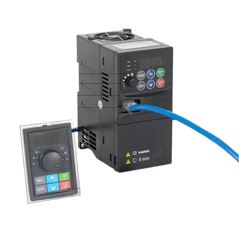 Compact 220V VFD Inverter Drive For Motor Speed Control 0.75kW 1.5kW 2.2kW 1HP 2HP 3HP Mini Variable Frequency Drive With Easy Install And Reliable Performance Plug And Play showing external keypad and cable connection