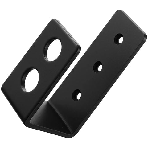 Close-up of black iron U bracket from Beefed Up 8 Pack Door Barricade Brackets, featuring holes for screws and anchors.