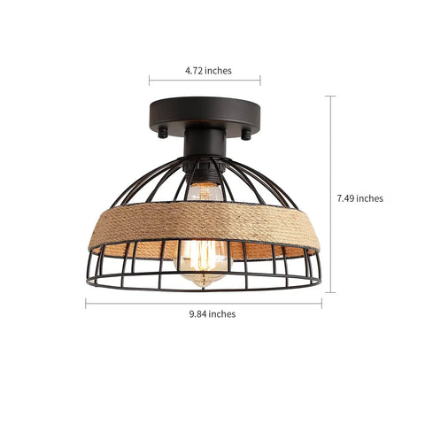 Two Pack Black Industrial Woven Dome Ceiling Light Fixtures With Rattan Shade For Porch Hallway Bedroom Kitchen