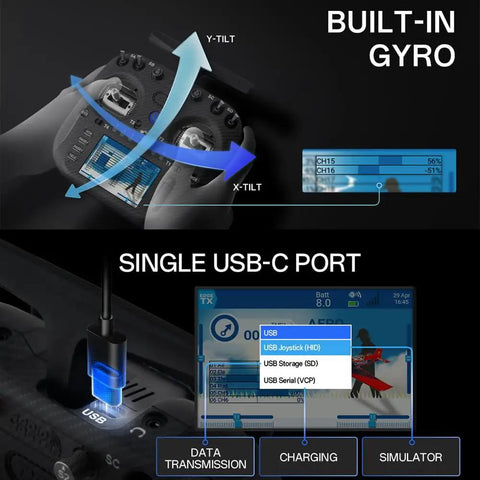 TX15 Max 3.5 Inch IPS Touchscreen Radio Controller with built-in gyro and USB-C port for data and charging