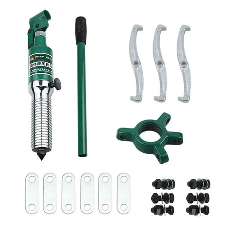 Built Like A Tank 20 Ton Hydraulic Gear Puller With Adjustable Jaws For Heavy Hub Extraction And Bearing Separation Makes Shop Projects No Sweat Ever, with components laid out.