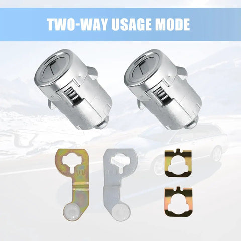 Pair Car Driver And Passenger Door Lock Cylinder Set With 2 Keys For Front Left And Right Doors OEM 15298924 displayed with components