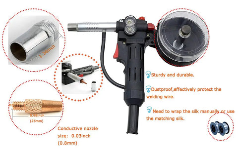 Aluminum Spool Gun For Spoolmate 100 Series Miller Millermatic Compatible Welding Torch Kit with 10 contact tips and 9.8 ft cable