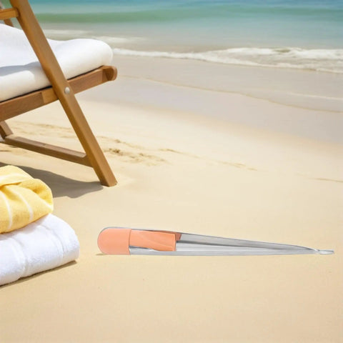 Stainless Steel Rope Splicing Tool For Boats And Marine Wire Ropes With Plastic Handle Easy Threading Design Durable Silver Material on beach sand