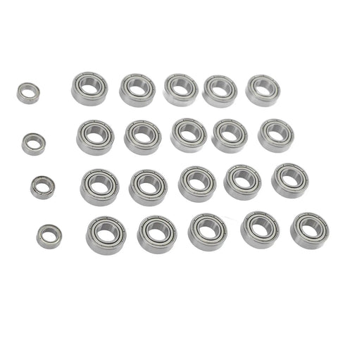 One Eighth Scale RC Ball Bearing Kit, Beefed-Up High-Precision Steel Bearings For Wheel Hubs, 24-Piece Set in assorted sizes.