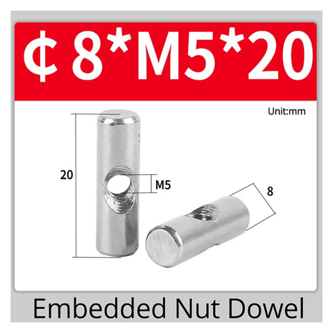 5 Pack Barrel Nuts And Cross Dowel Bolts Set In Silver Stainless Steel For Quick Furniture Assembly, Thumb Screws Included