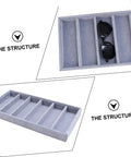 Solid Six Grid Sunglasses Storage Plate And Jewelry Display Box For Women Totally Fresh Fashion Organizer With Scratch Proof Surface showing compartments and sunglasses.