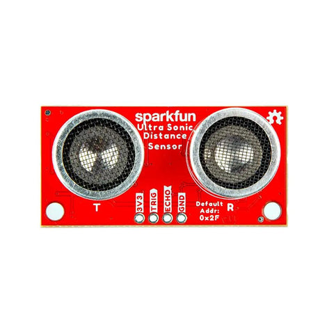 Ultrasonic Distance Sensor HC SR04 Non Contact Range Finder For 3.3V Microcontrollers, Qwiic Compatible front view red board