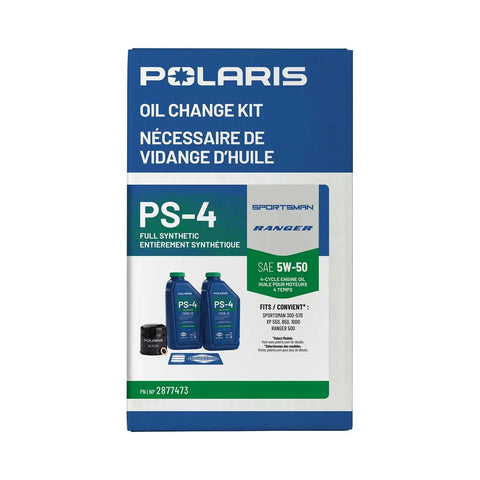 Full Synthetic 5W50 Powersports Oil Change Kit with oil filter and drain plug washer for 4 cycle engines on packaging
