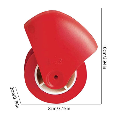 Front view of red pastry wheel dough cutter for lattice crust decoration, 8 cm wheel diameter, plastic.