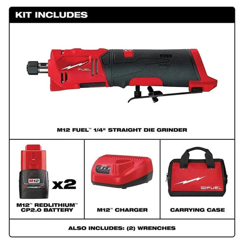 Kickass Cordless Die Grinder Kit With Dual 12V 2 Amp Batteries And Swift Charge Dock three mode RPM selector and carrying case.