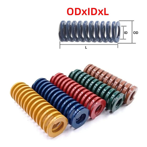 Heavy Duty Two Piece Spiral Compression Spring Set Built Like Iron From Top Tier Alloy Steel For No Fuss Mechanical Support And Dead Nuts Reliable Stamping Applications Measuring 100 Millimeters, colorful springs with various colors.