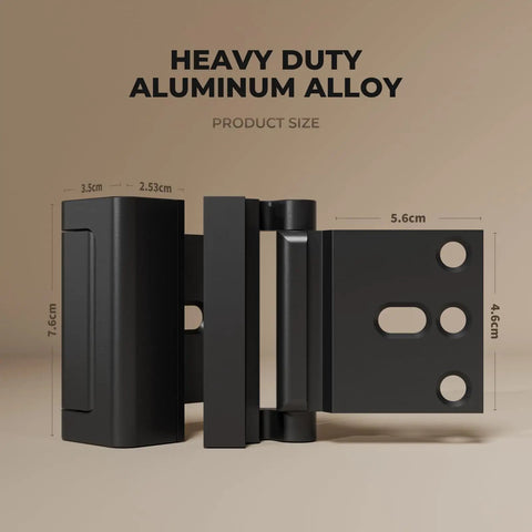 3 Pack Boss Level Door Reinforcement Locks with Heavy Duty Adjustable Screws shown in black heavy duty aluminum alloy with dimensions.