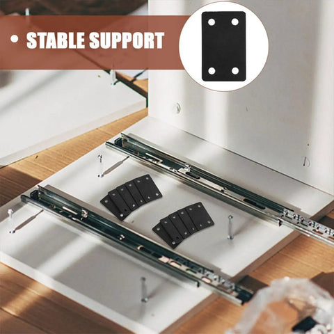 Six Pack Stainless Steel Straight Mending Plates For Wood Furniture Repair on table with installation tools