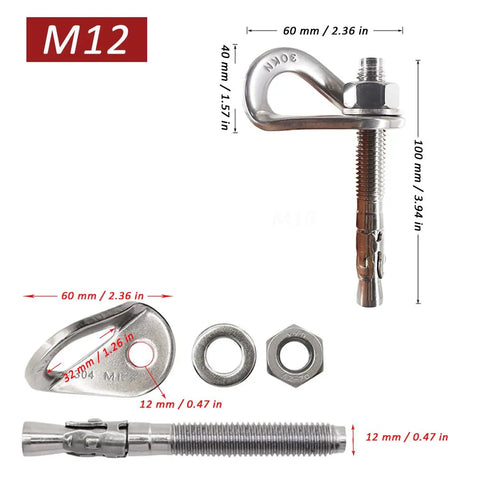 Beefy 30KN Stainless Steel Climbing Anchor Bolt For Safe Fixed Points And Rock Climbing Hangers, M12 Mounting dimensions