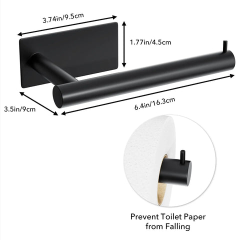 Self-Adhesive Toilet Paper Holder No Drill Matte Black Stainless Steel Wall Mounted dimensions with secure paper feature