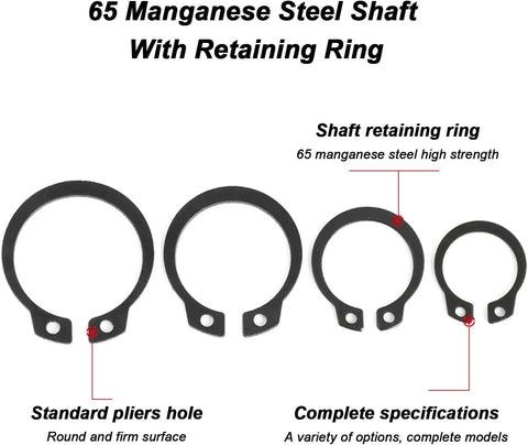 Heavy Duty 65Mn Spring Steel External Circlips Set Of 100 C-Clip Retainers For Shafts Axles Machinery DIY Projects Black Oxide durable snap rings in various sizes.