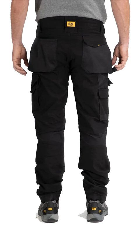 Rear view of Men's Advanced Trademark Stretch Pant Slim Fit Black 34W X 32L showing pockets and belt loops