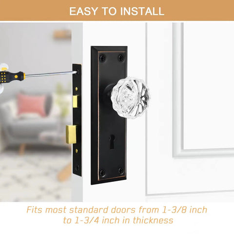 Dope Three Pack Mortise Lock Set For Interior Doors With Crystal Glass Knobs And Skeleton Key Oil Rubbed Bronze Finish