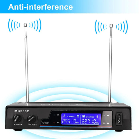 Wireless Microphone System With Dynamic Handheld Mics, 150 Ft Operating Range receiver, dual antennas, anti-interference