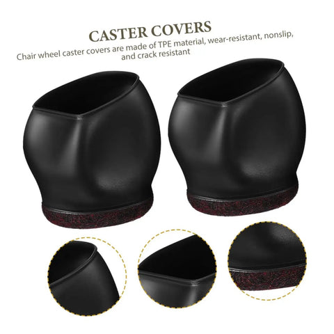 Black TPE caster covers designed for 25 Pack Salon Chair Caster Cups Wheel Protectors Hella Tough Silicone Floor Savers.