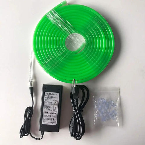 Green LED Neon Flex Strip Lights 16.4ft Waterproof with power adapter and accessories, 12V safe