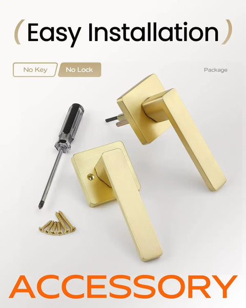 Three Pack Premium Gold Lever Door Handles For Closets And Interiors Heavy Duty Nonlocking Passage Function accessory kit