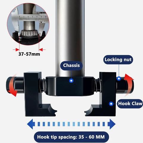 Heavy Duty Tapered Roller Bearing Puller Slick Inner Ring Remover For Motorcycle And Electric Vehicle Steering Column, hook with spacing 35-60mm.